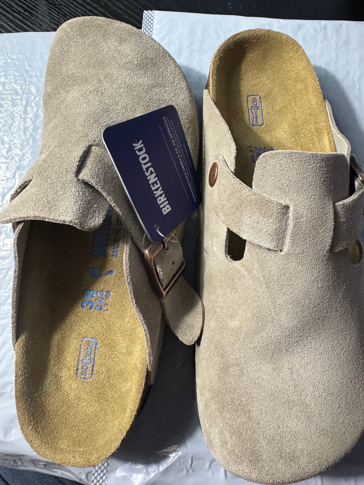 Birkenstock Boston Taupe Suede Soft Leather Footbed clog modified protected cork