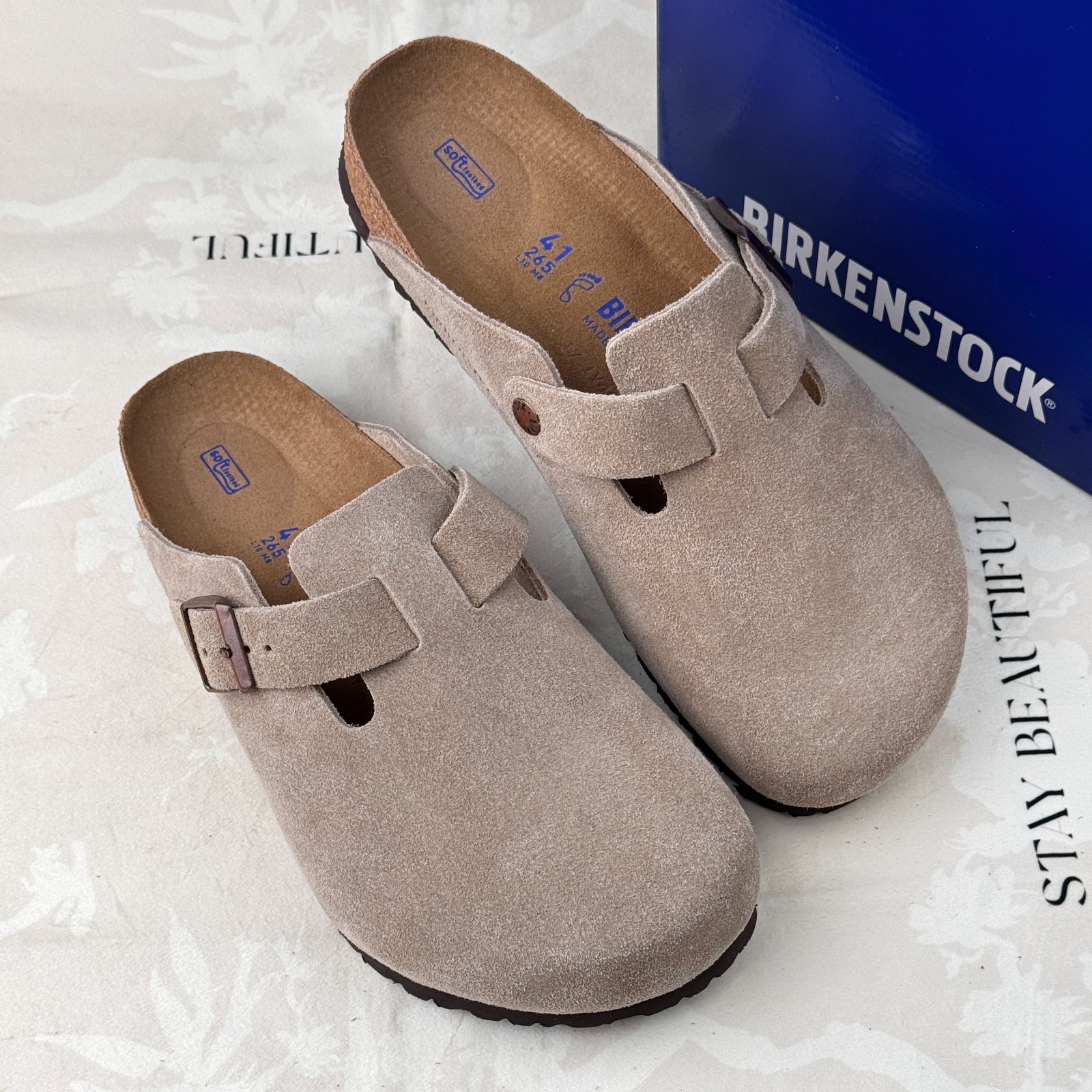 Birkenstock Boston Soft Footbed Taupe Suede Clogs Women and Men EU 37-45
