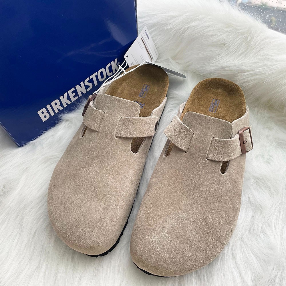 Birkenstock Boston Suede Soft Footbed Leather Taupe Comfort Shoes 37-45 New Gift