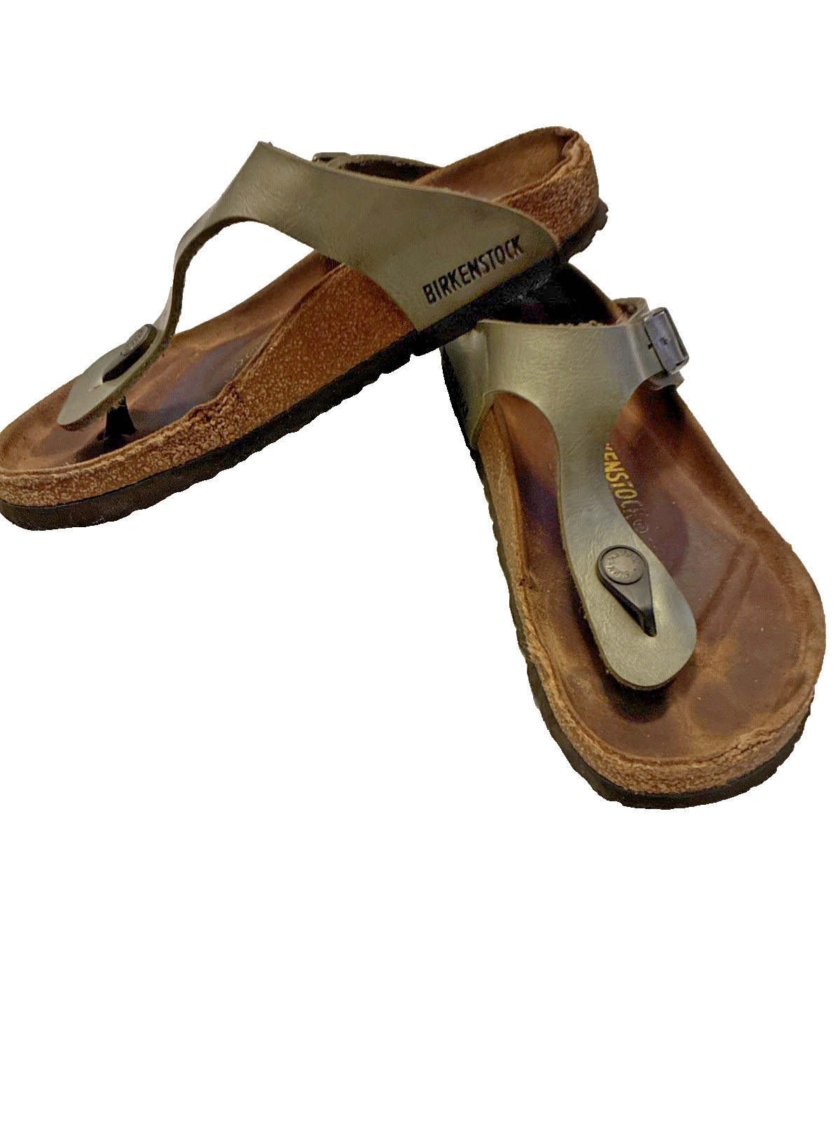 Birkenstock Gizeh Metallic Green Thong Strap Cork Sandals Women EU 37 US 6–6.5