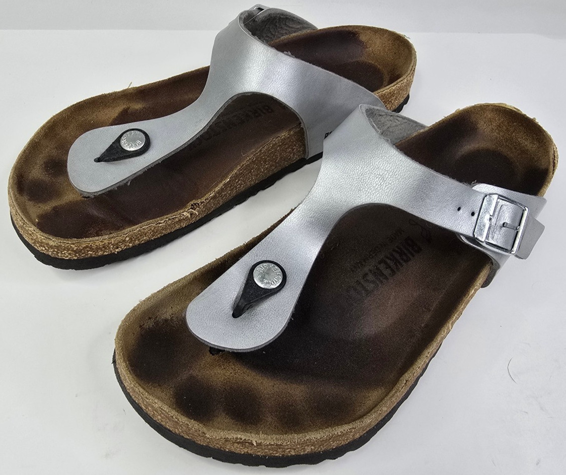 Birkenstock Gizeh Silver Leather Women’s Sandals, US 9 – 9.5 EUR 40