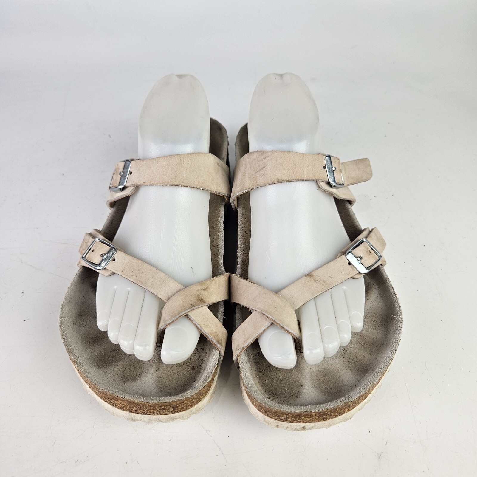 Birkenstock Mayari Beige Leather Toe Loop Strap Slide Sandals Women Size: 39 / 8