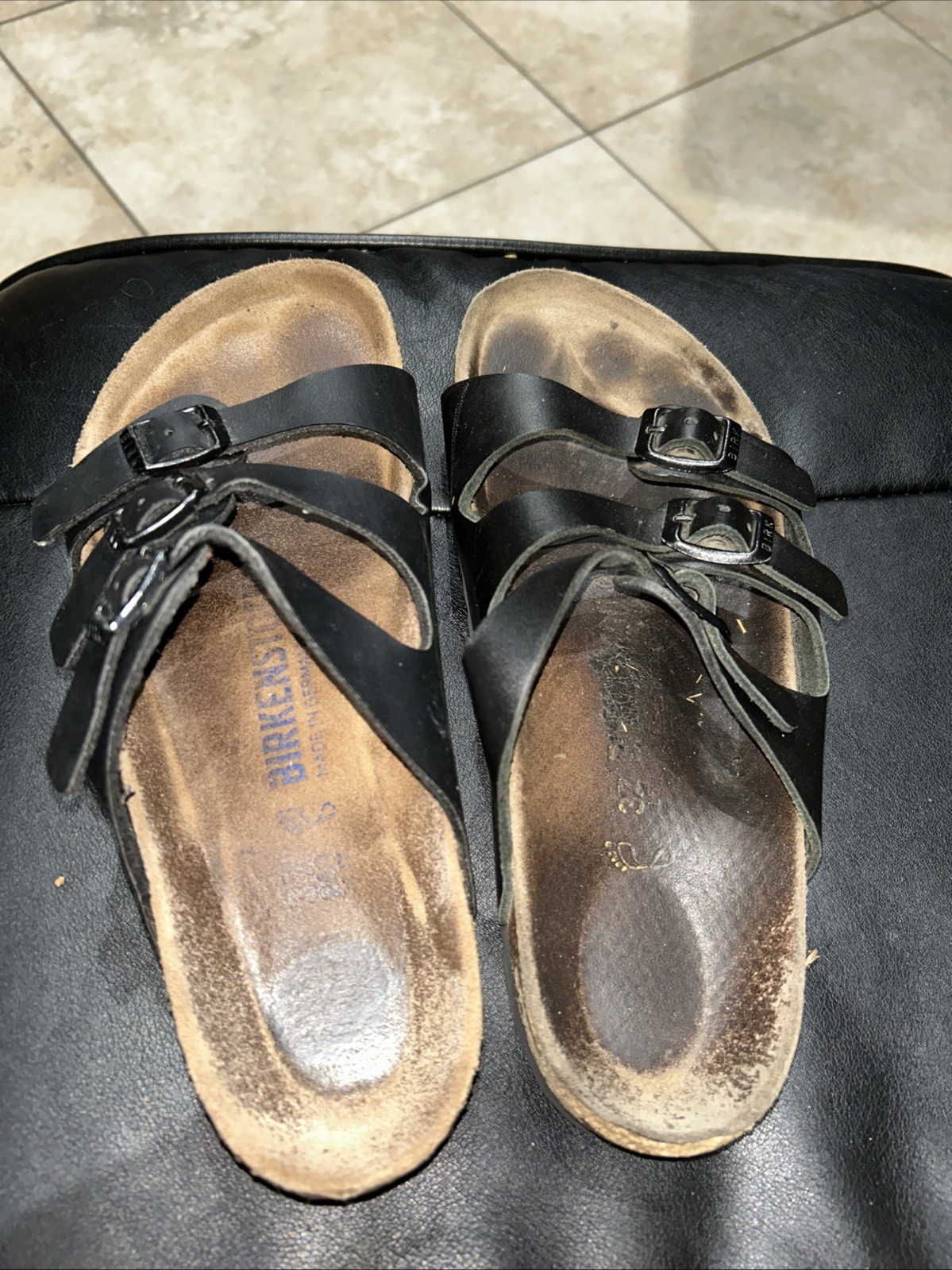 Birkenstock Florida Soft Footbed  Sandals Black 3 Strap Women’s Size 6.6 EU 37