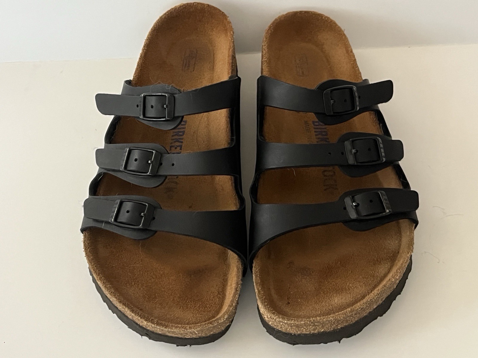 Birkenstock Florida Regular Soft Footbed Birko Flor Black 38 Size W 7 VGUC