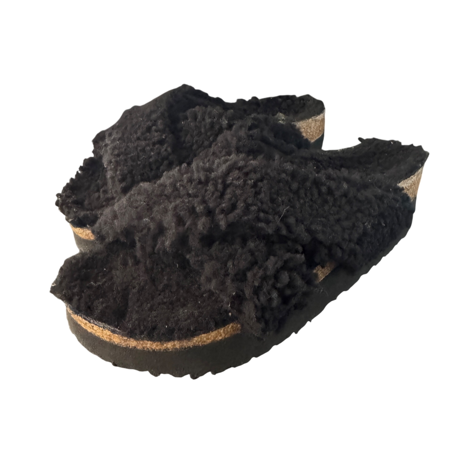 Birkenstock Papillio Daytona Black Shearling Strap Sandals Women’s Size 37 EU