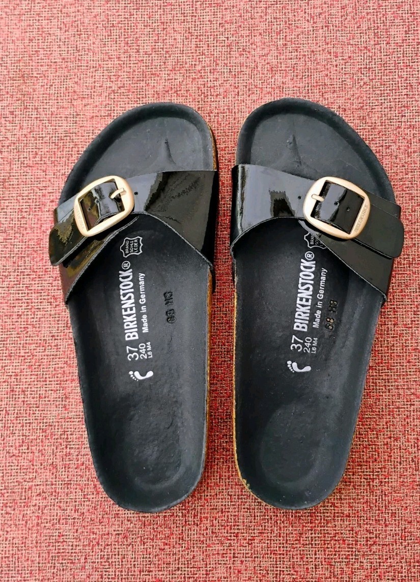 Birkenstock Madrid Big Buckle  high-shine black Birko Flor gold-tone buckle 6
