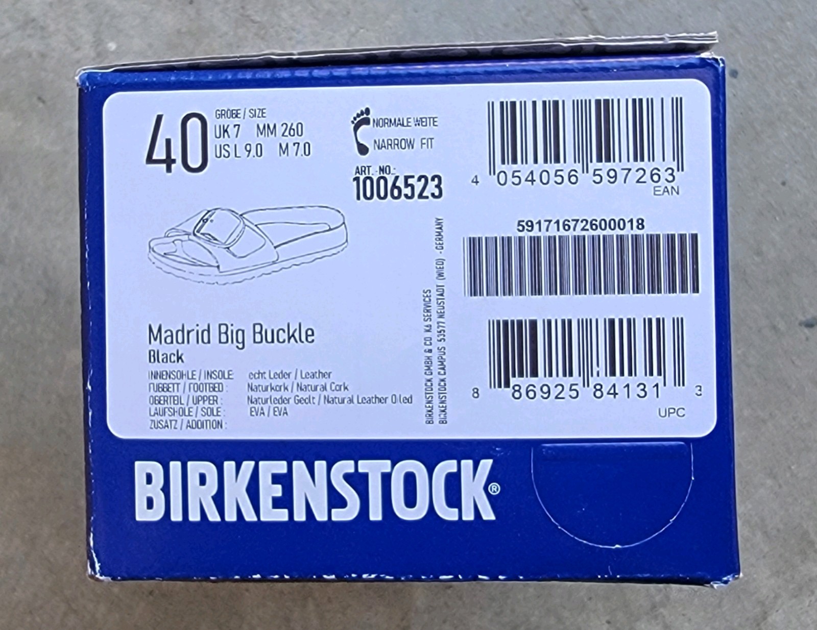 Birkenstock Madrid Big Buckle Natural Leather Black Color Narrow