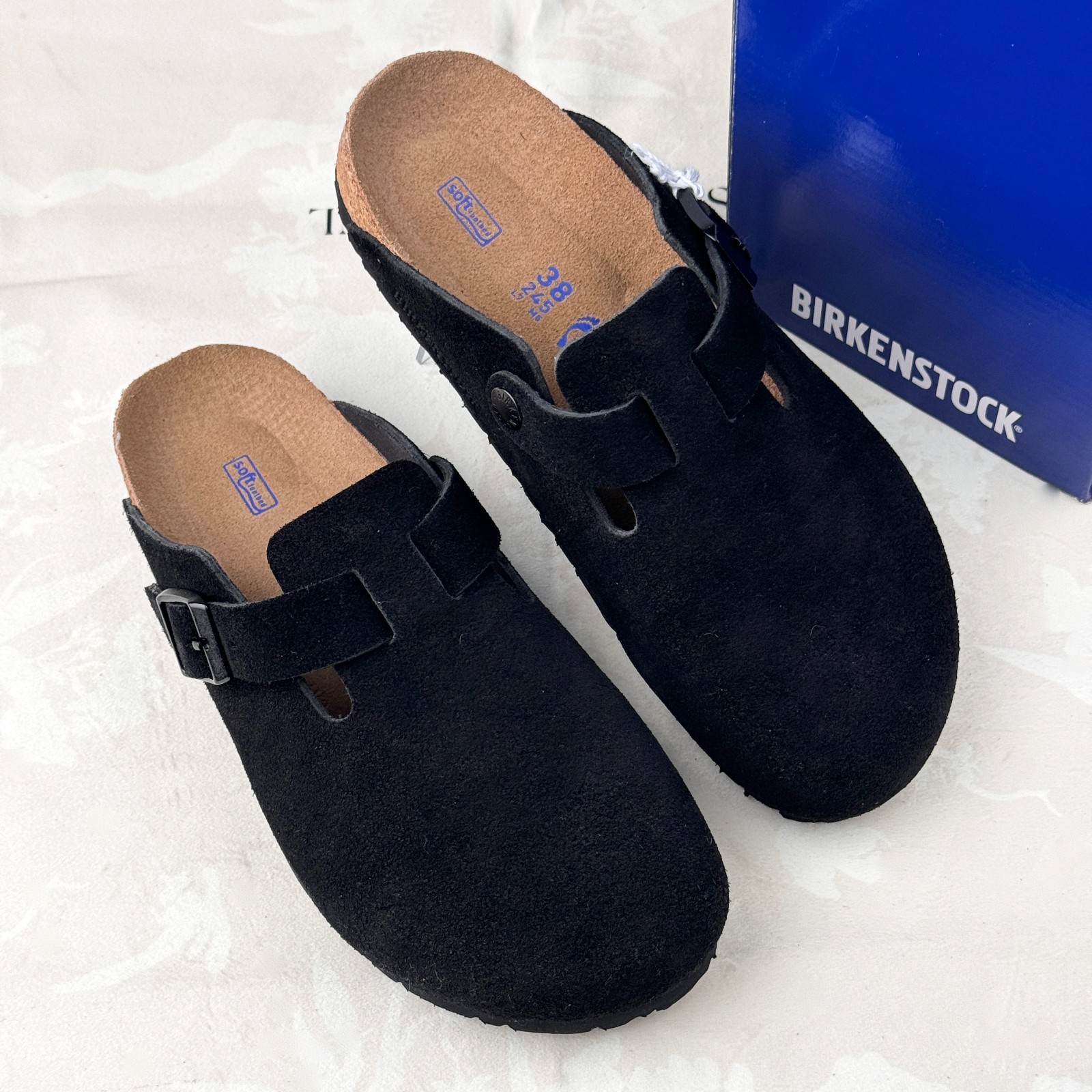 Birkenstock Boston Soft Footbed Black Suede Clogs Women and Men EU 37-45