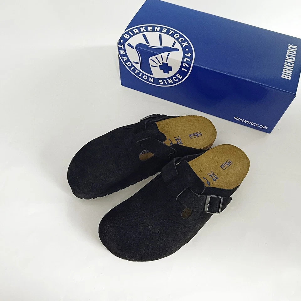 Birkenstock Boston Soft Footbed Suede Leather Black Women and Men EU 37-45