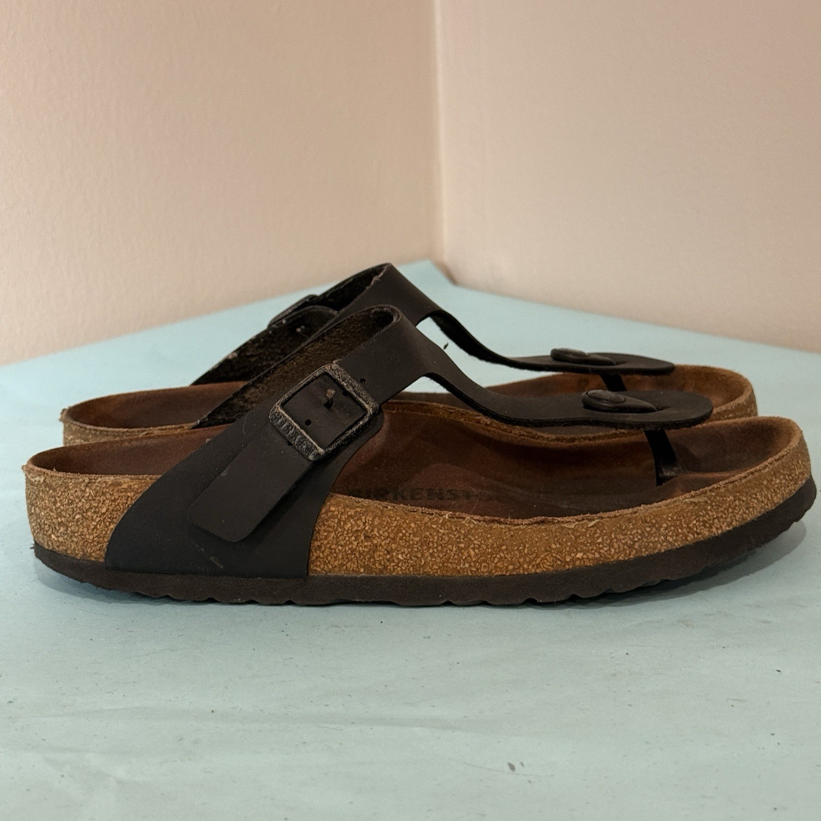 BIRKENSTOCK GIZEH BIRKIBUC Brown Straps SANDALS WOMENS EU 39 US 8 8.5