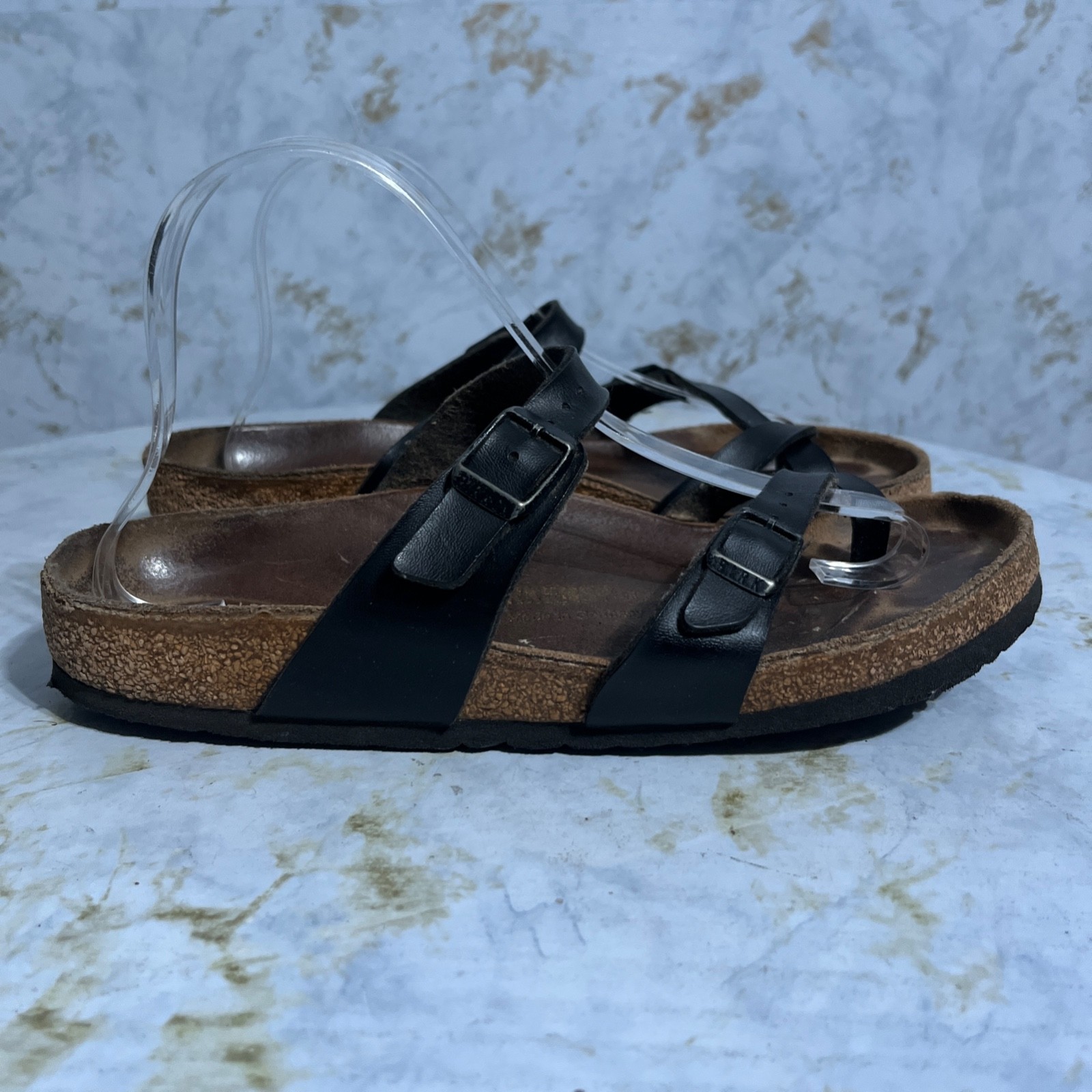 Birkenstock Mayari 40 Womens Sz 9 Shoes Black Brown Slides Strappy Cork Sandals