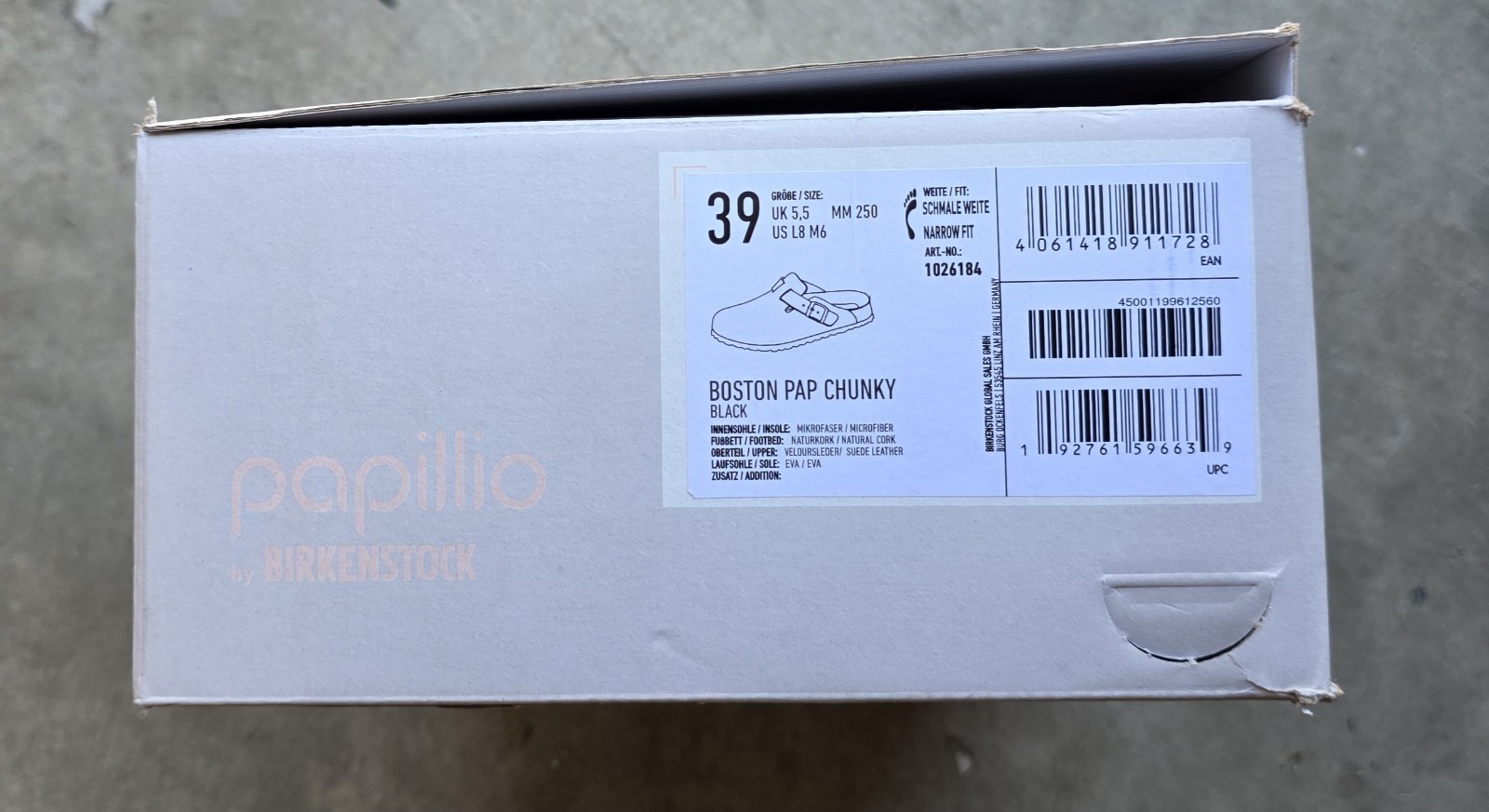 Birkenstock Papillio Boston Pap Chumky  Suede Leather Black Narrow