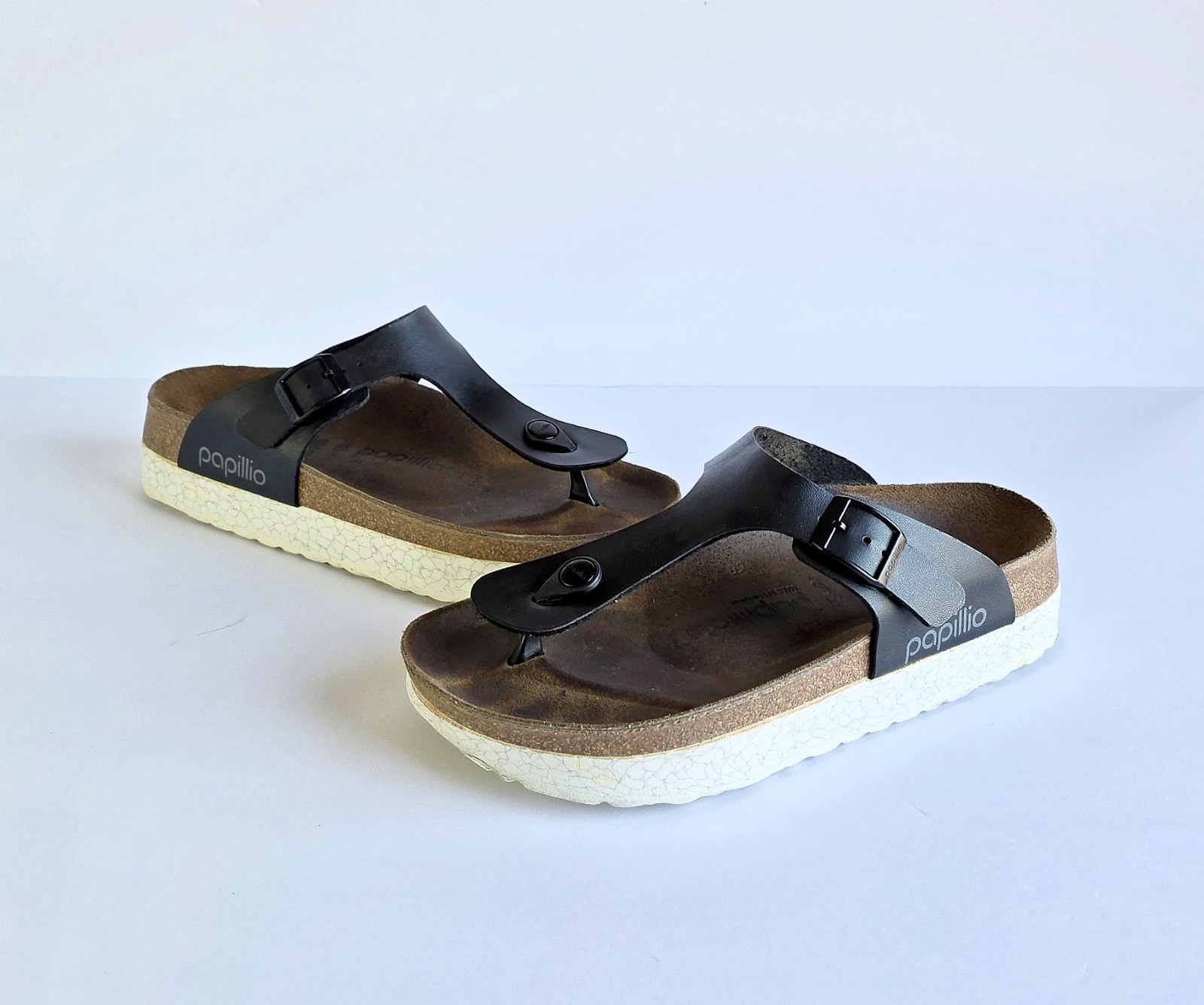 Birkenstock PAPILLIO Gizeh EVA Sandals Monochrome Marble Black 38 7.5 8 Platform