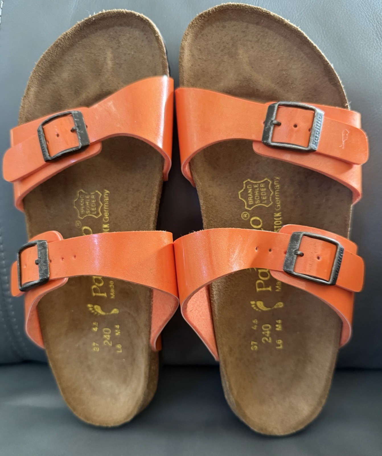 Birkenstock Papillio Orange Arizona Style Two Strap Sandal Unisex L 6, 37,  M 4