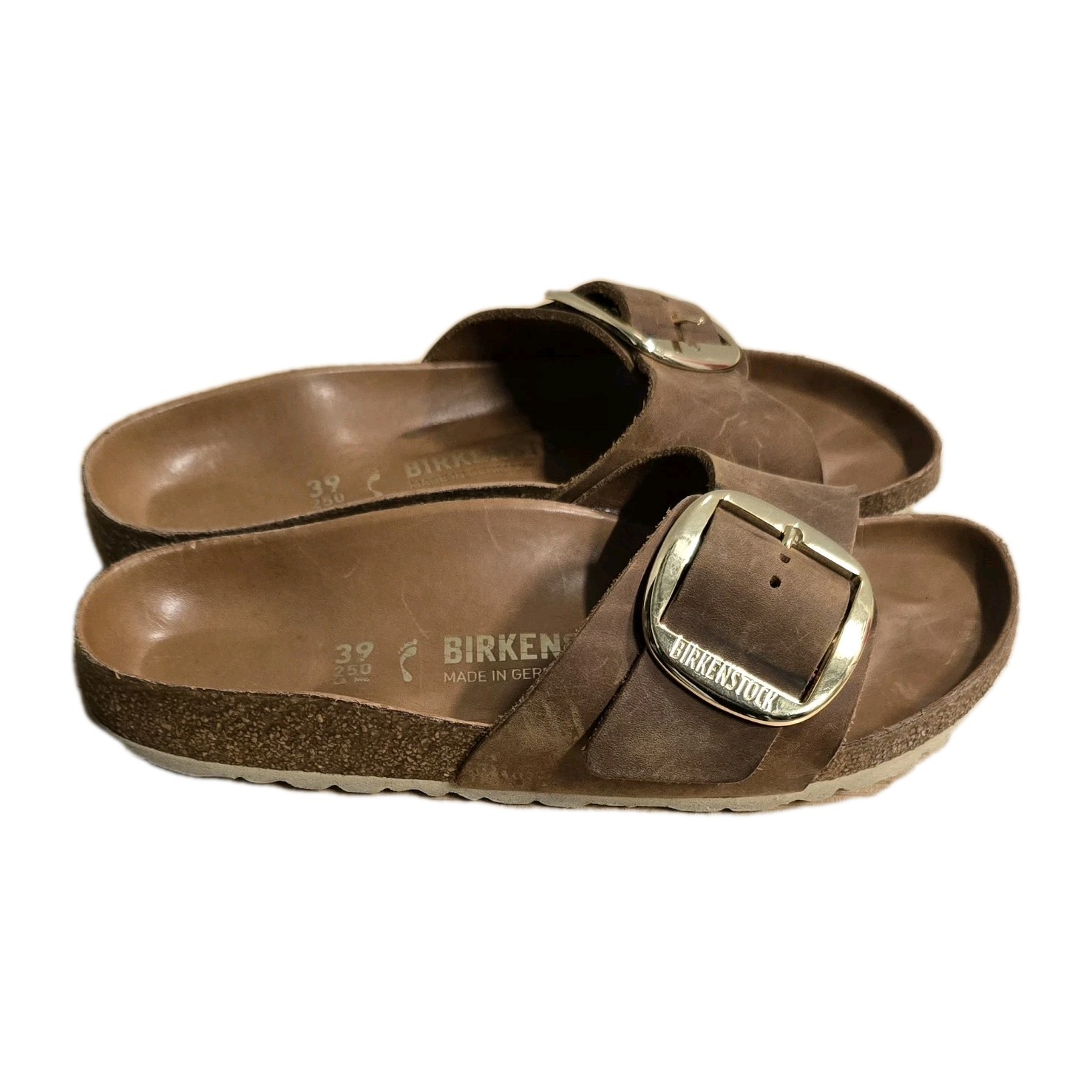 ​Birkenstock Madrid Big Buckle Sandals Oiled Leather Cognac Brown Women’s 39 L8