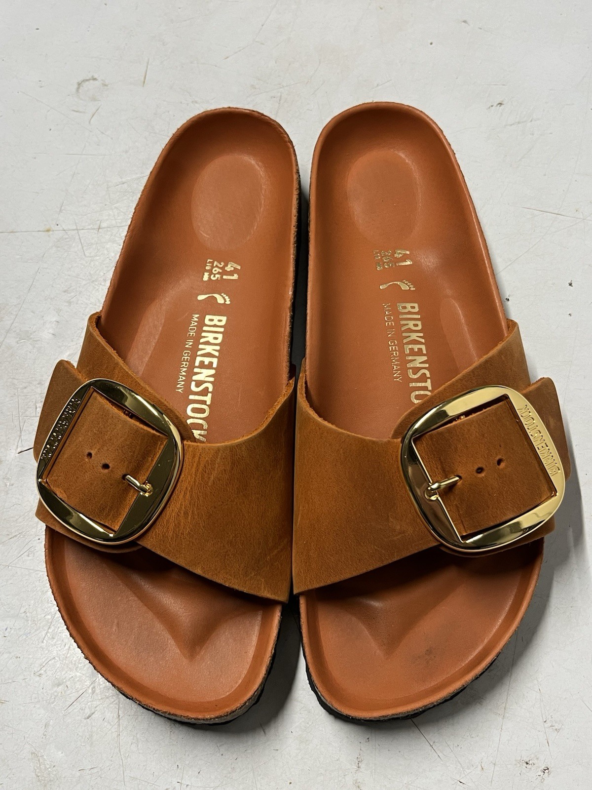 Birkenstock Madrid Big Buckle Burnt Orange leather slide sandals size 10 N / 41
