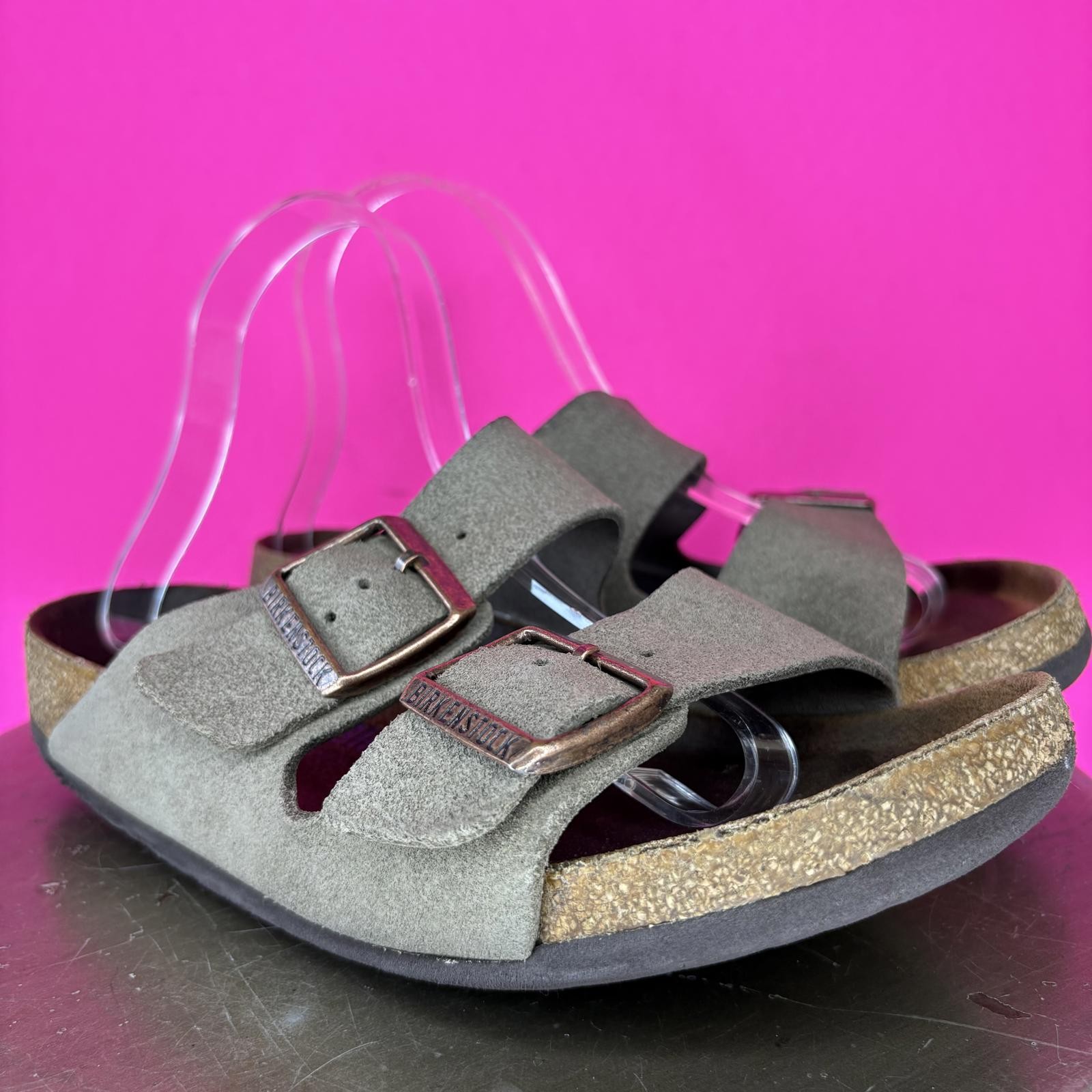 Birkenstock Arizona Taupe Suede Two Strap Slip-On Sandal Sz 7