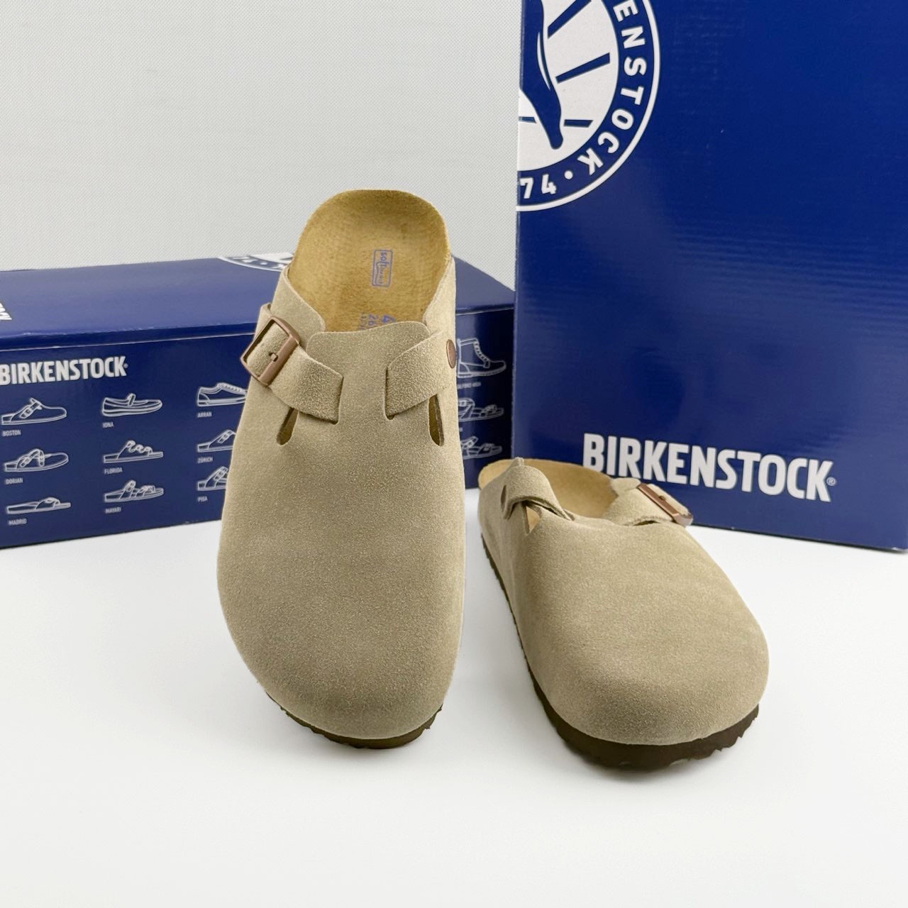 Birkenstock Boston Soft Footbed Suede Taupe Shoes Narrow/Wide Size EU37-45