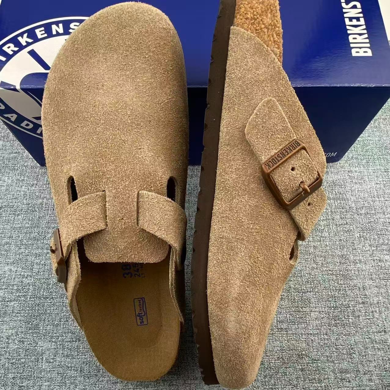 Birkenstock Boston Taupe Suede Leather Soft Footbed Unisex Shoes Clogs EU 37-45