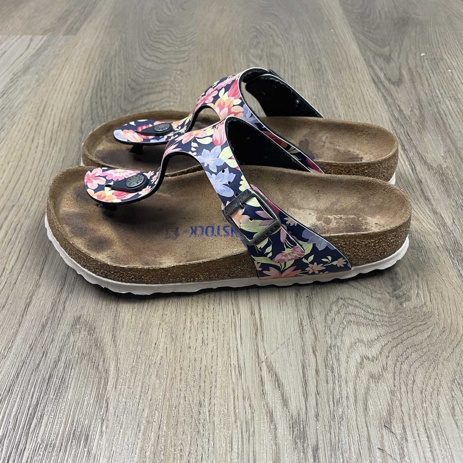 Birkenstock Gizeh Sandals Womens Size 5 EU 36 Navy Floral Narrow Made Germany
