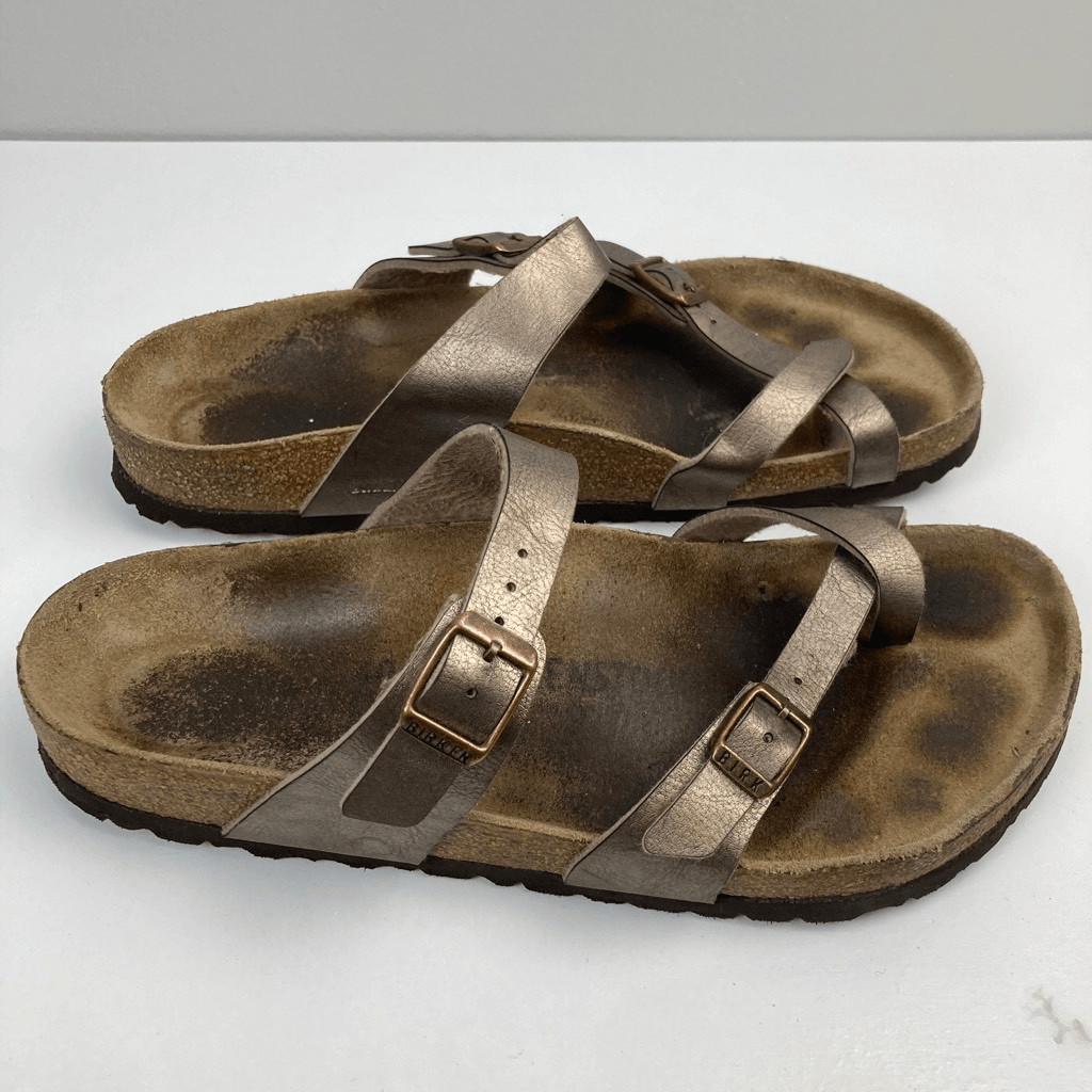 Birkenstock Mayari Sandal Birko-Flor Graceful Taupe Metallic Shimmery 40 EU 9 US