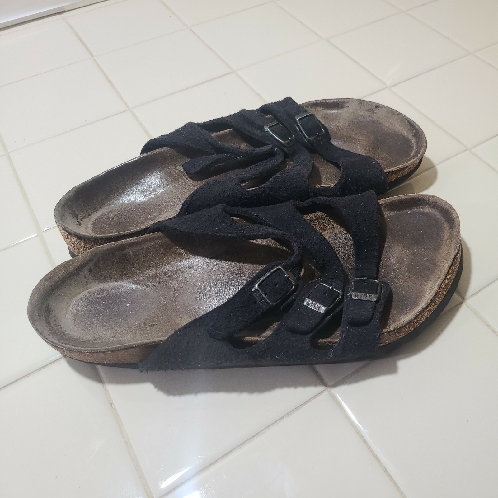 Birkenstock Florida Slide Strap Sandal Women size 40 9 Black Suede Leather VTG