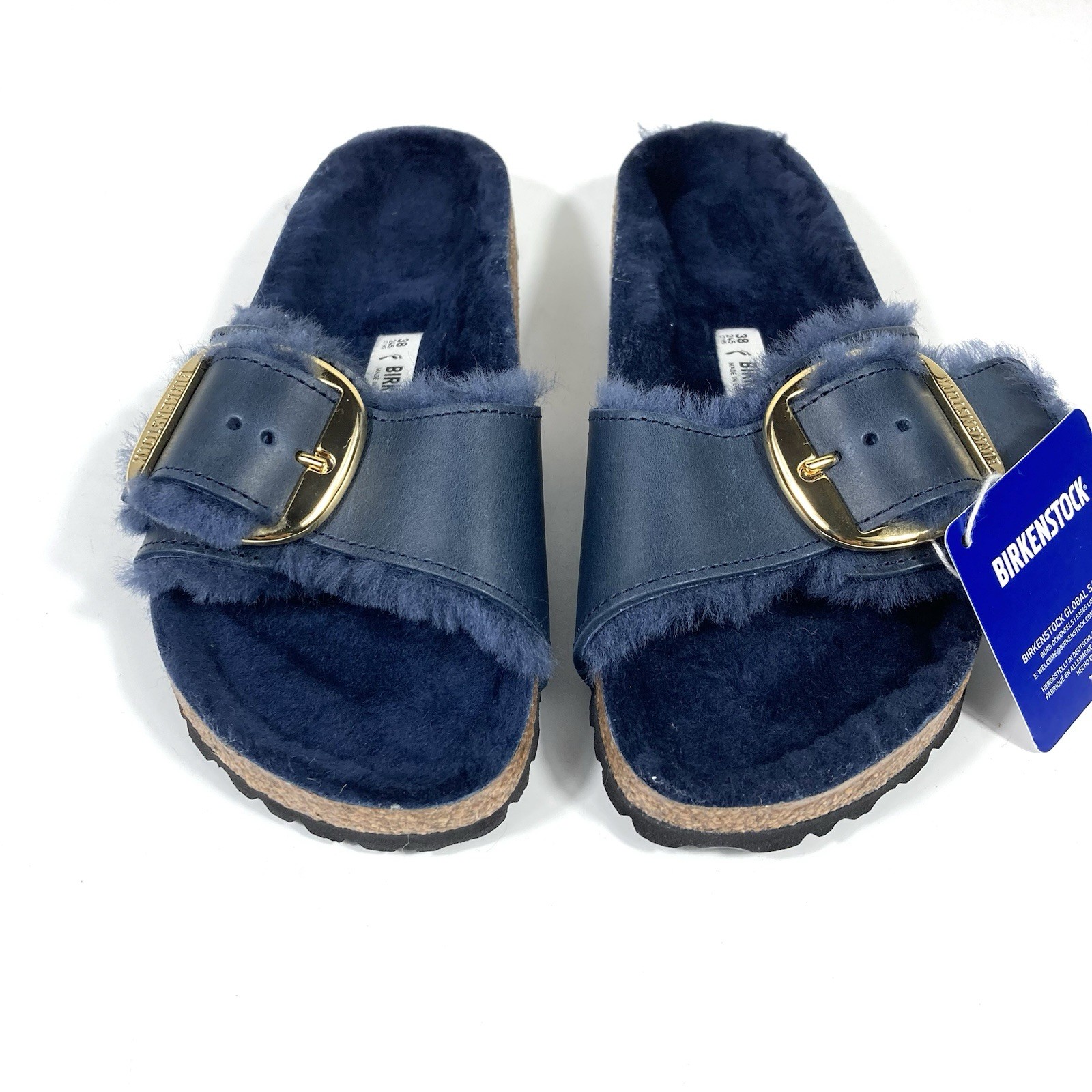Birkenstock Madrid Big Buckle Genuine Shearling Sandals Midnight 36 37  NEW