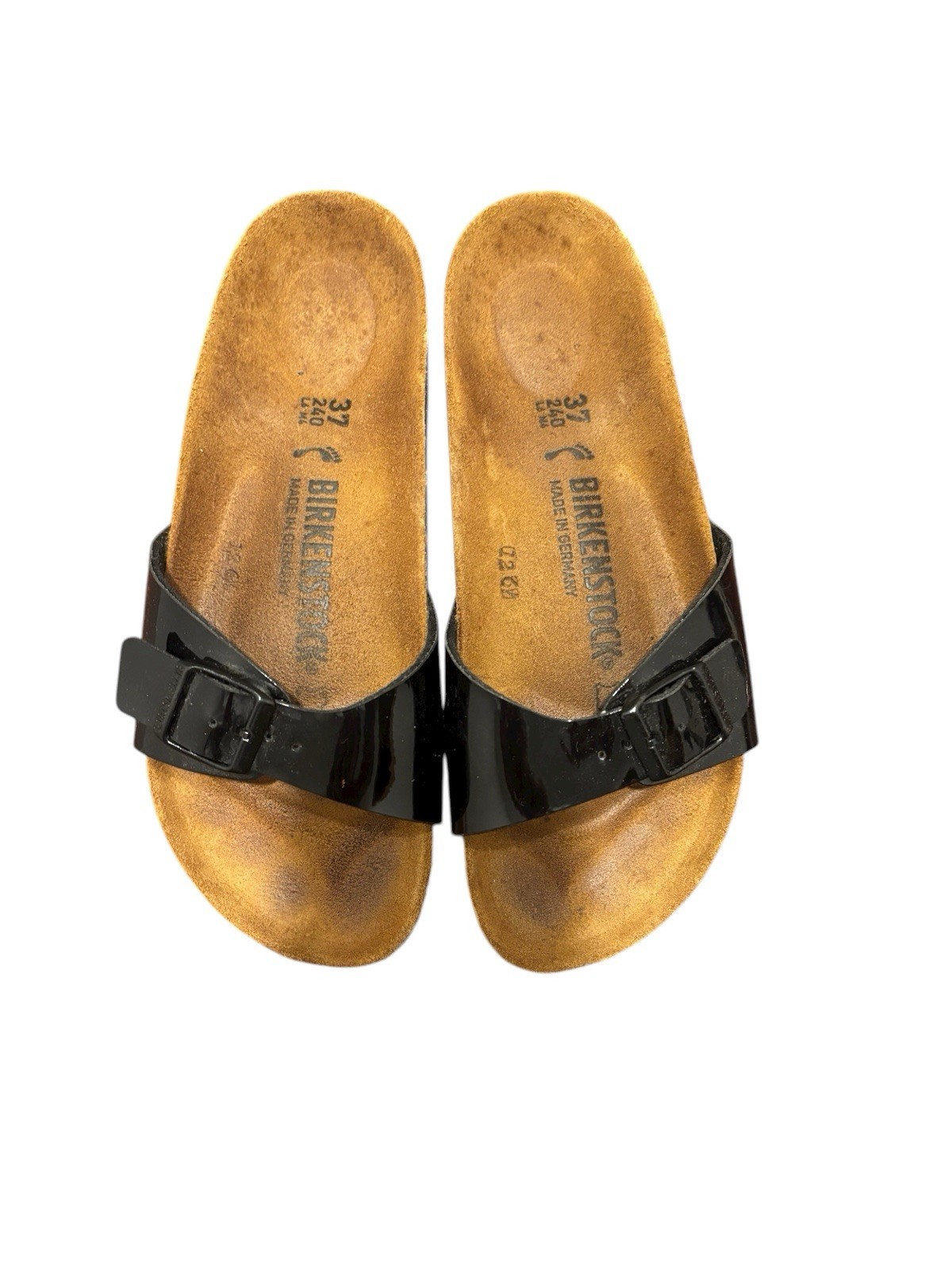 Birkenstock Madrid Birko-Flor Patent Slide Sandal In Black Size 6