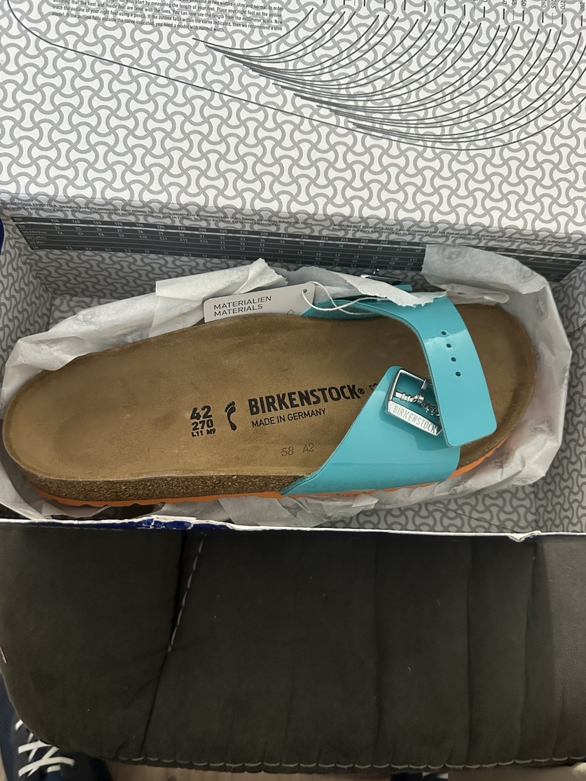Birkenstock Madrid BS Lack Ocean Green Sandals 42 Narrow US 11 NWT