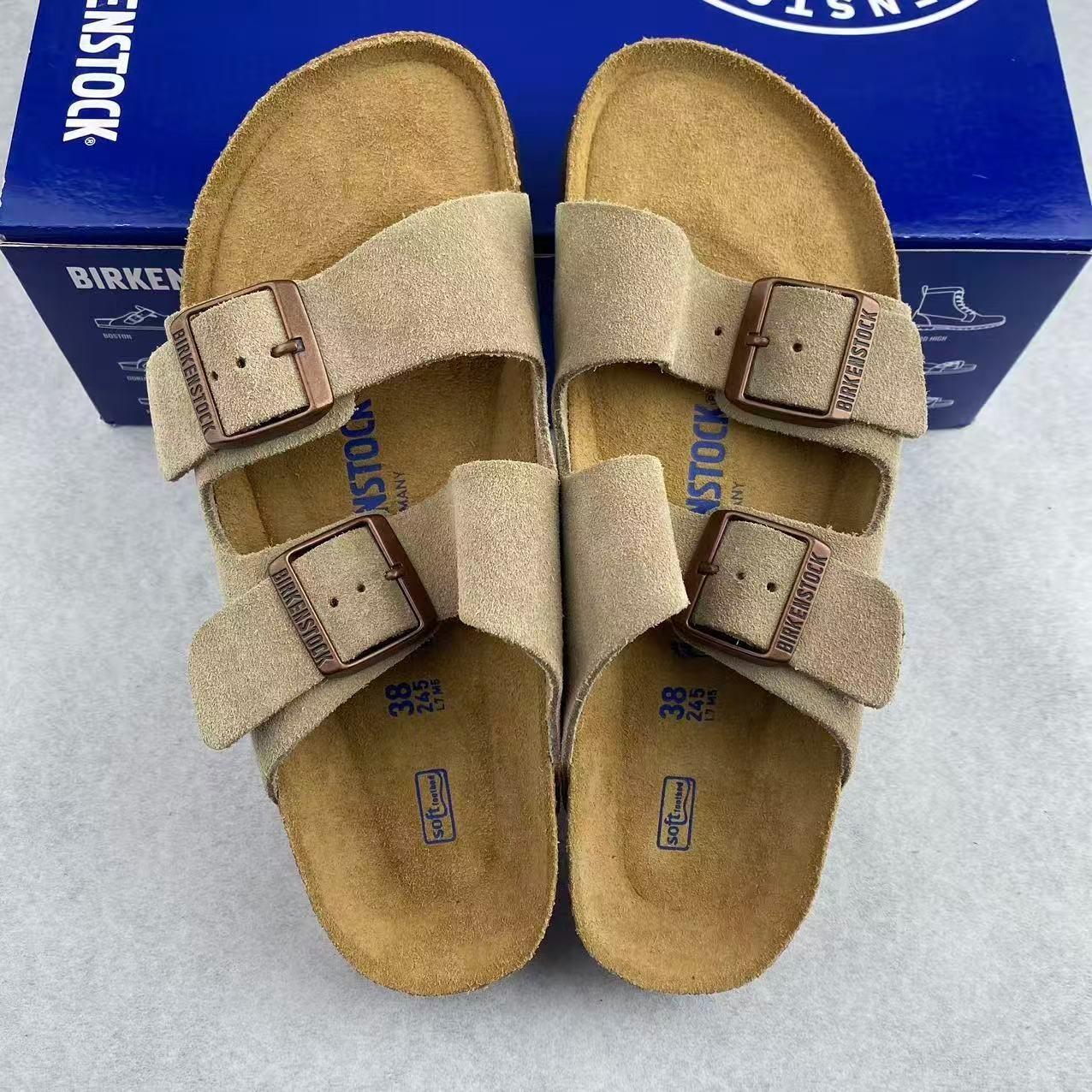 Birkenstock Arizona Taupe Suede Leather Soft Footbed Unisex Sandals EU 37-45