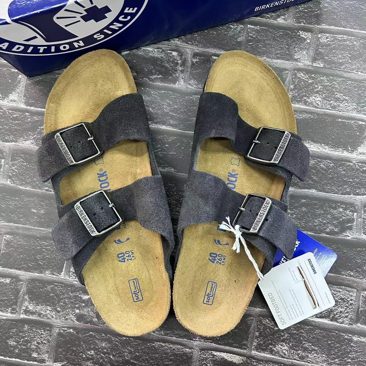 Birkenstock Arizona Velvet Gray Suede Unisex Sandals Soft Footbed Size EU37-45