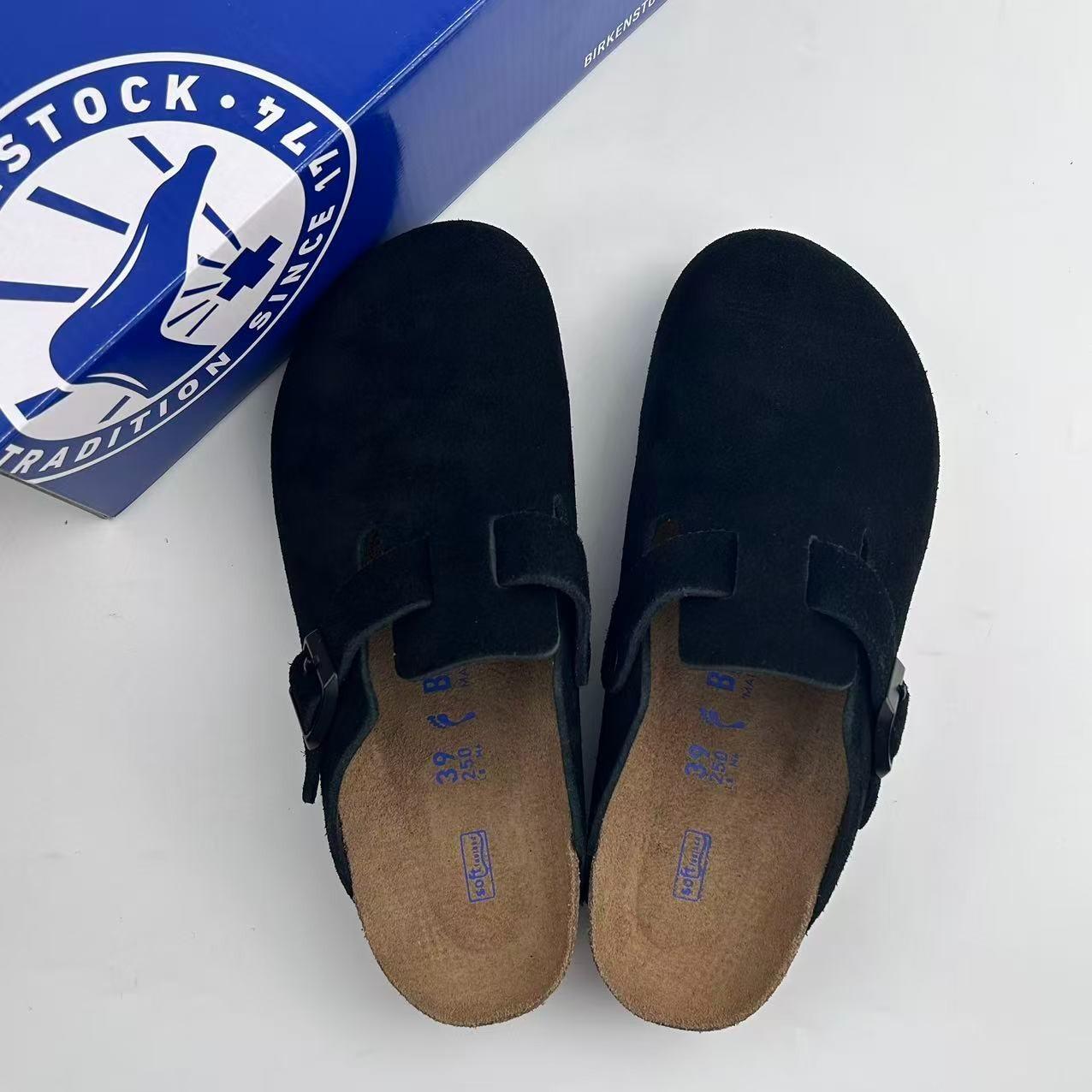 Birkenstock Boston Soft Footbed Black Suede Leather Unisex Clogs Shoes EU 37-45