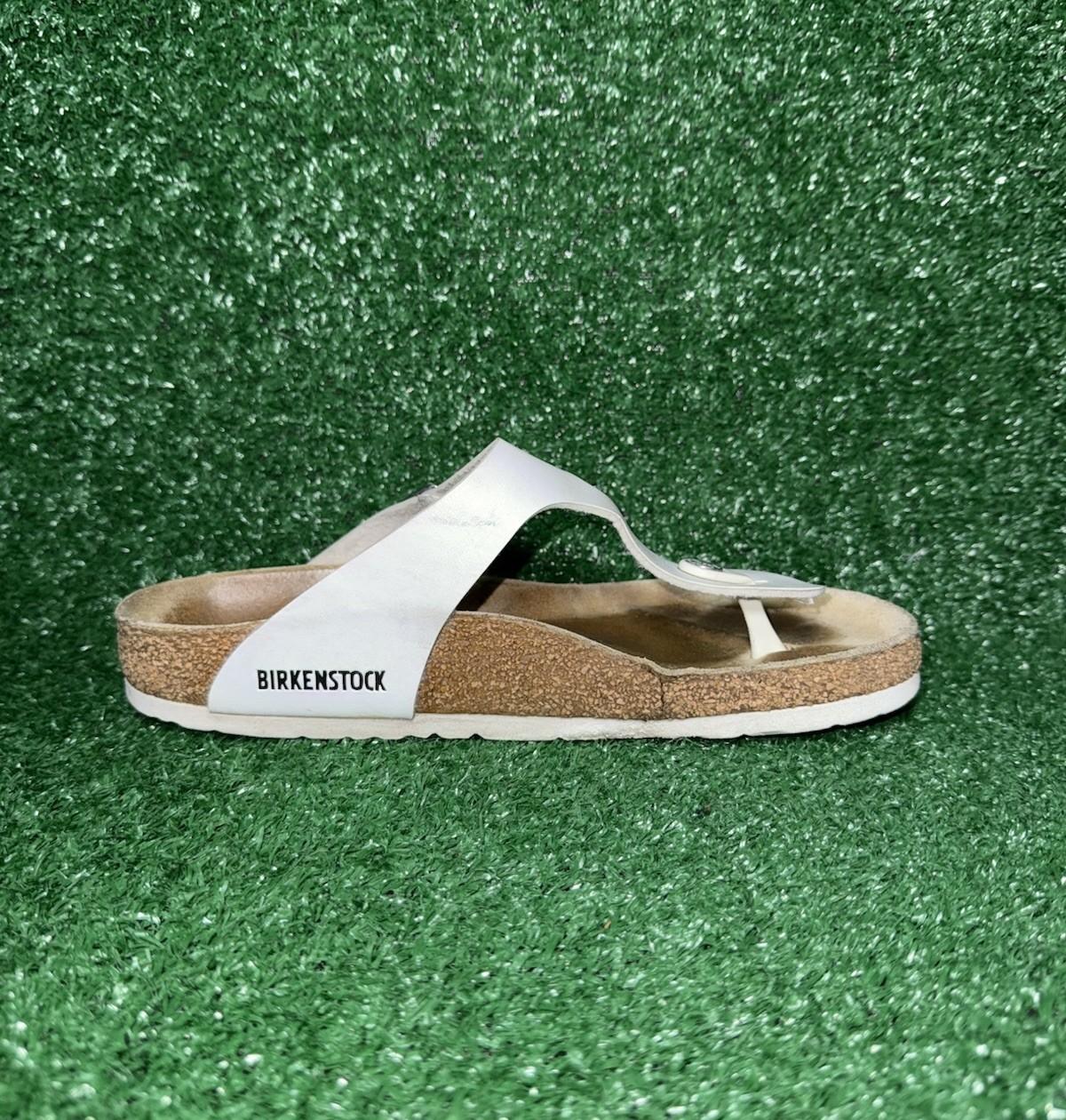 Birkenstock Gizeh Sandals Womens Size 8 White Leather Comfort Thong Slides
