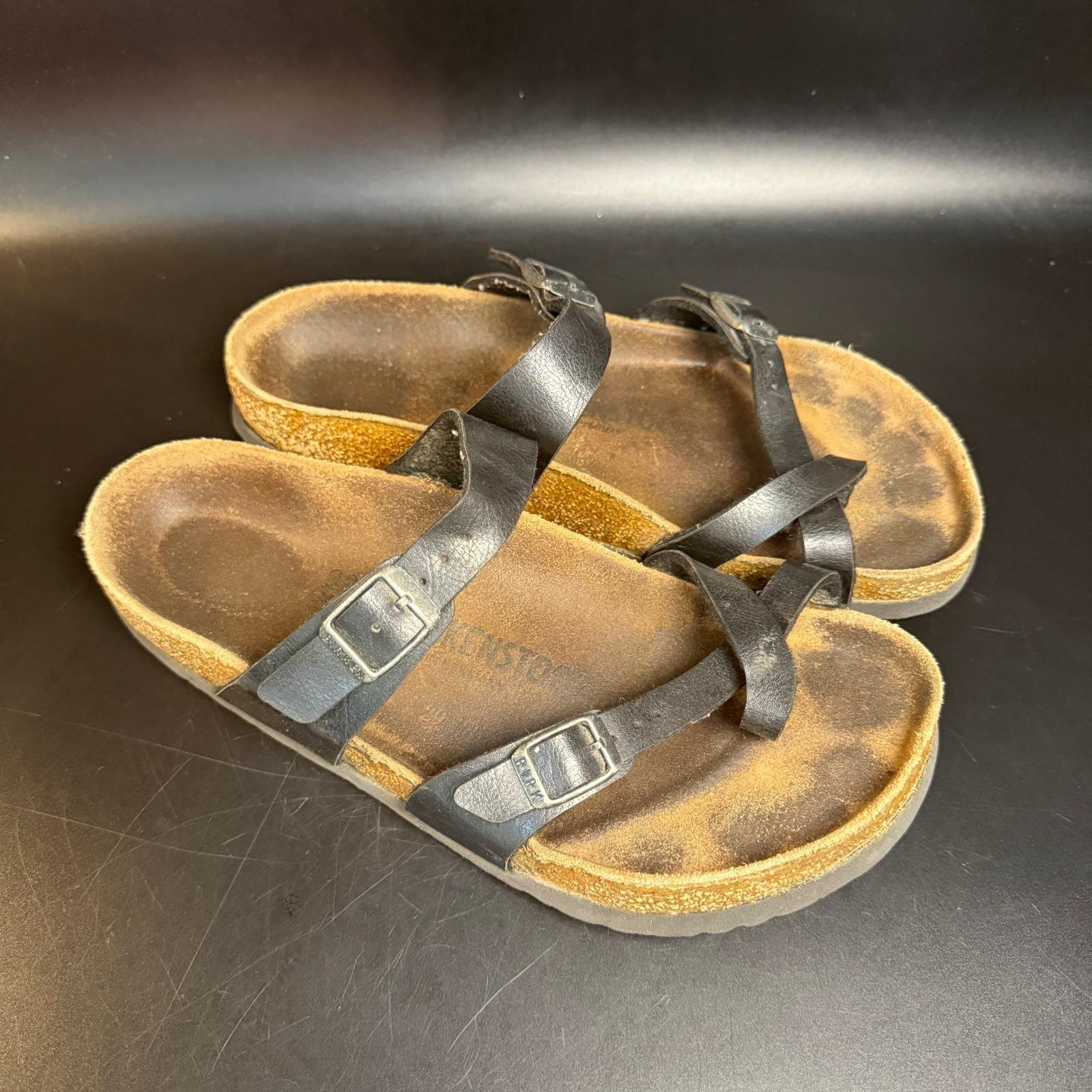 Birkenstock Mayari Black Leather Sandals Womens Size 39 Adjustable Straps