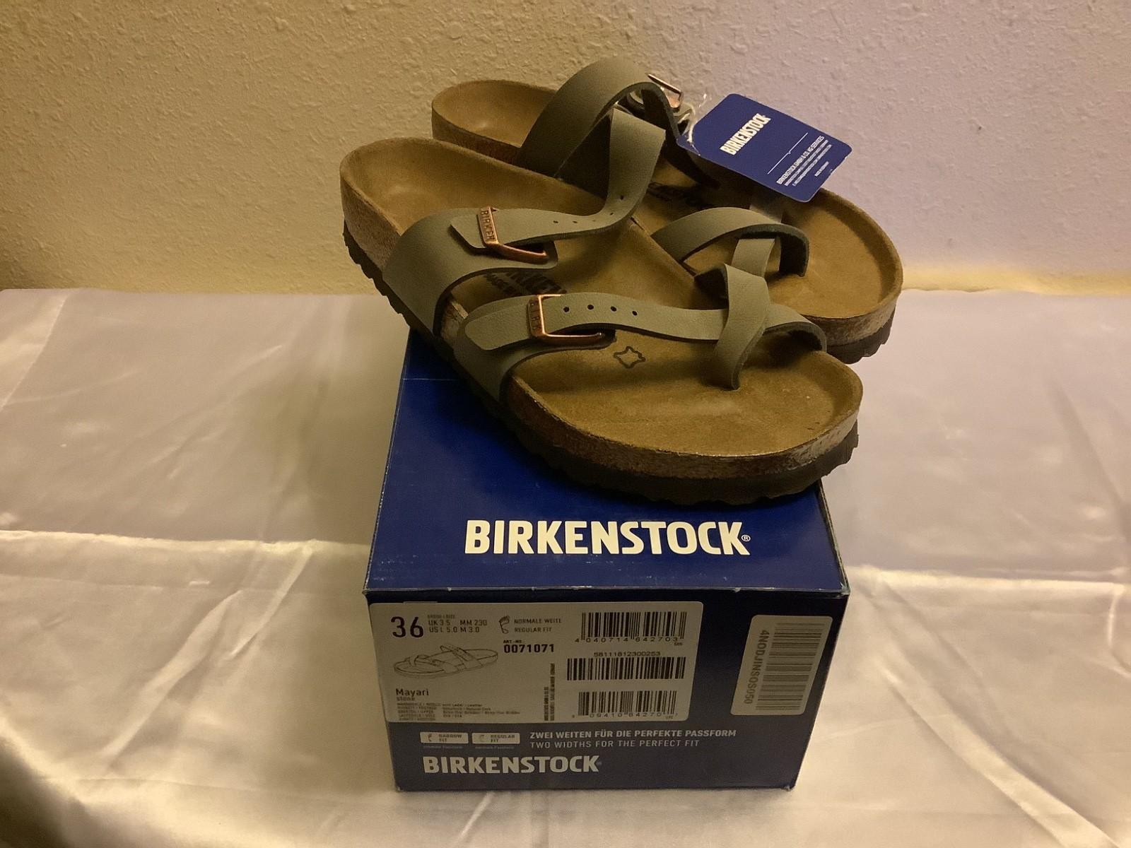 NWT Birkenstock Women’s Mayari Original Footbed Birko-Flor Sandal Size 5 Stone