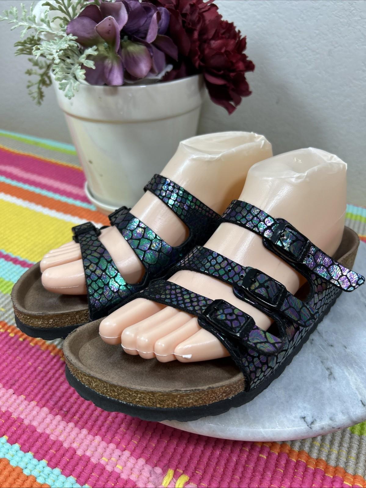Birkenstock Florida Snake Embossed Leather Strap Slide Sandals Womens EU 38 US 7