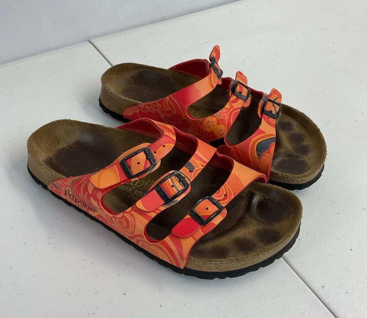 Birkenstock Papillio Florida Orange Floral Birko-Flor Sandals EU 38 US 7