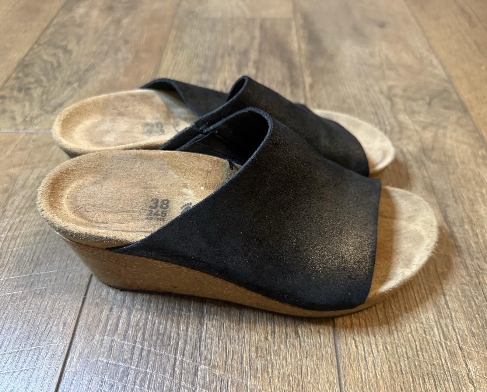 Birkenstock Papillio Namica Suede Sandal Black Washed Metallic Sz 38 (7.5)