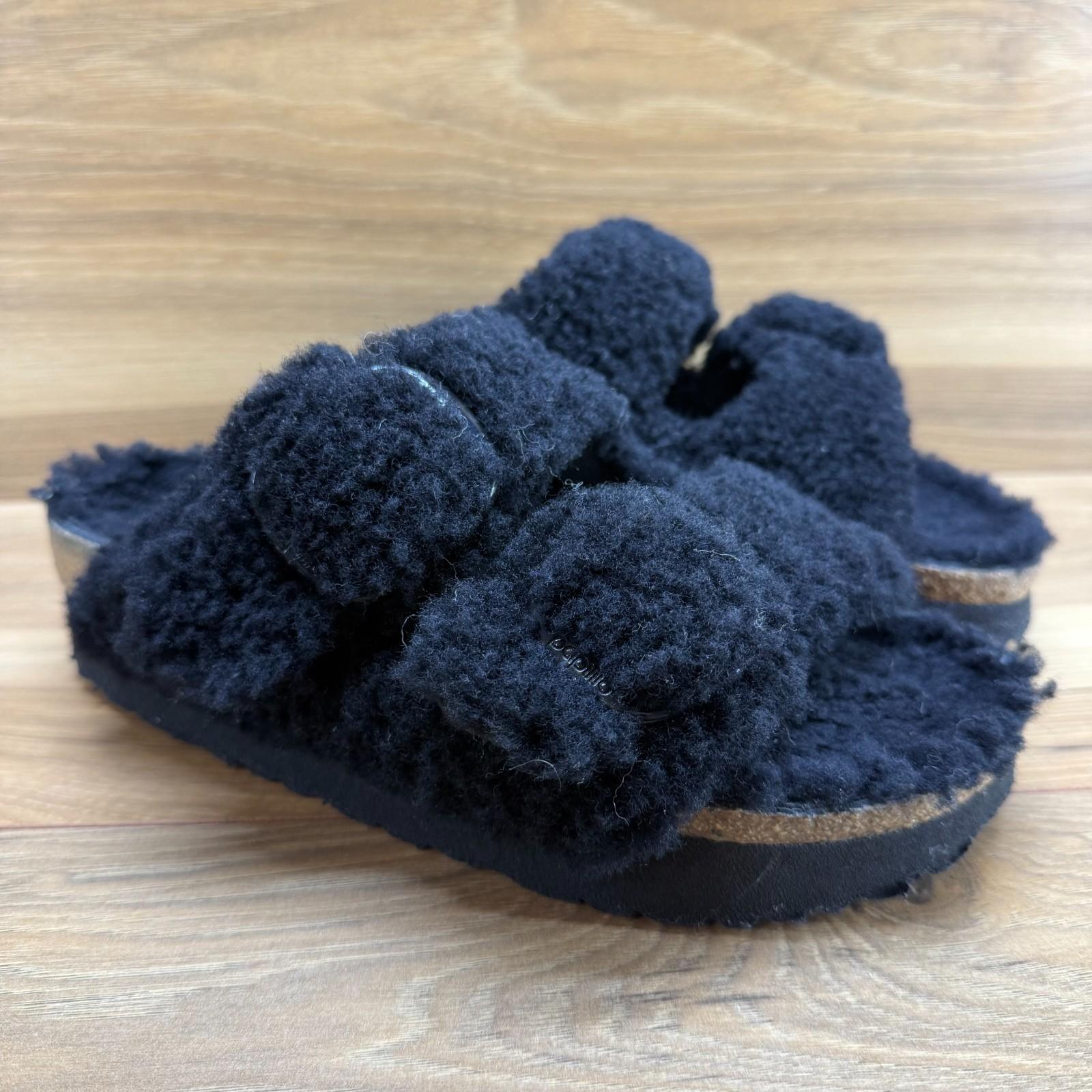 Birkenstock Papillio Big Buckle Arizona 7 N EU 38 Black Shearling Platform Slide