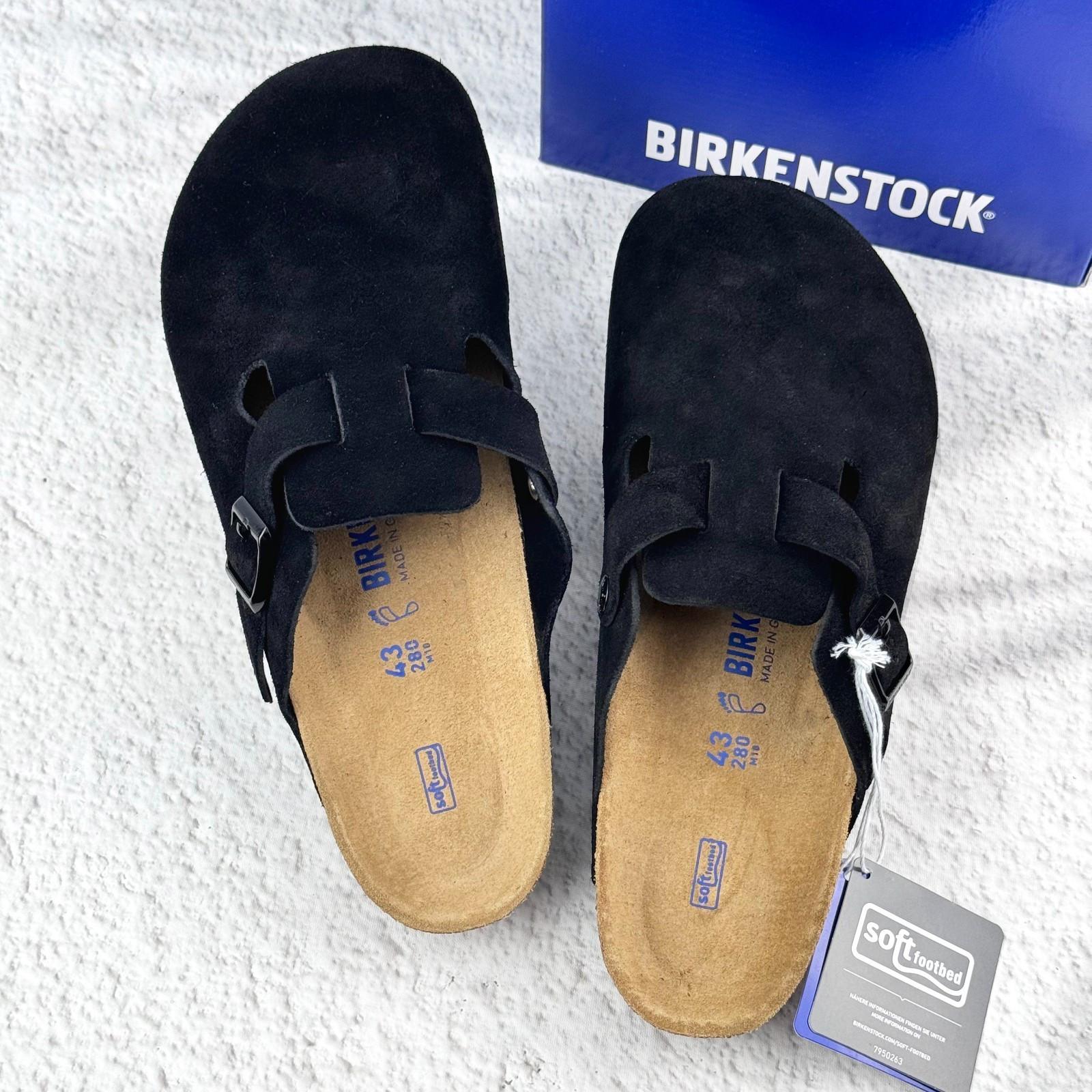 Birkenstock Boston Black Suede Leather Soft Footbed Comfort Clog Shoes