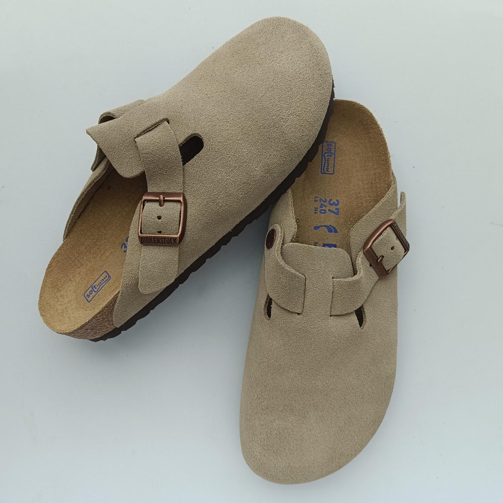 Birkenstock Boston Taupe Suede Leather Soft Footbed Clog Women’s and Men’s shoes