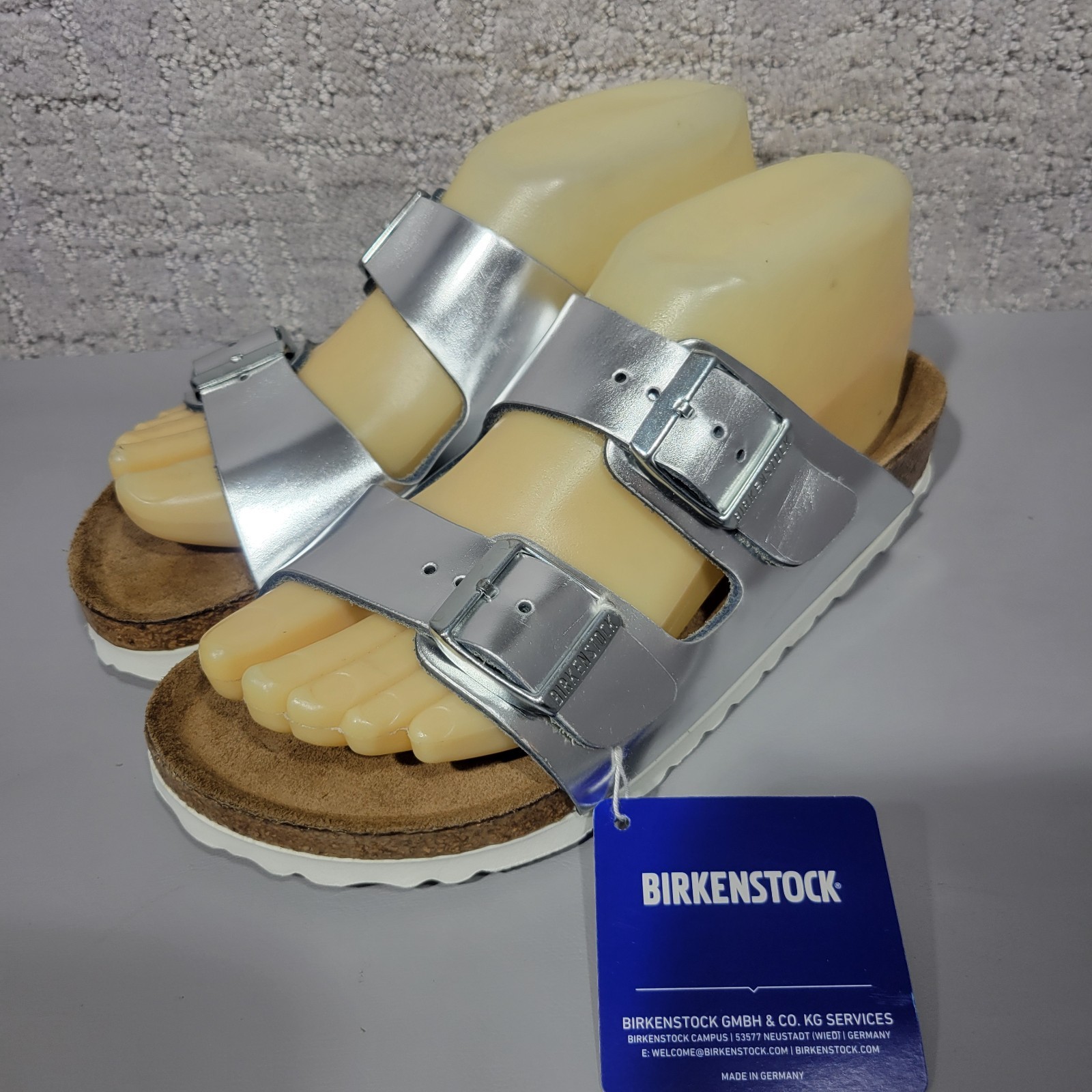 Birkenstock Arizona Soft Womens Size US 5 Silver Finish Birko-Flor Slide Sandals