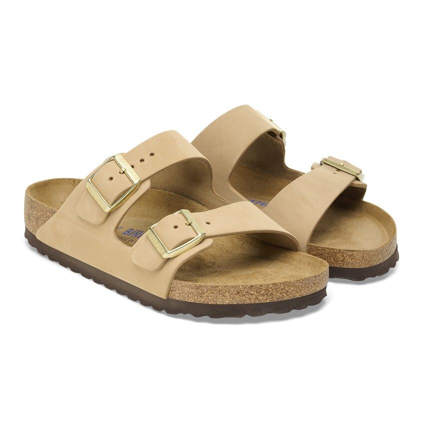 Birkenstock Arizona Soft Footbed Nubuck Leather Sandals Narrow Width -Sandcastle