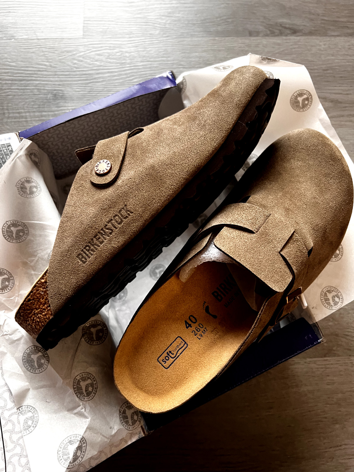 💗 Birkenstock Boston Clog Suede Leather New Slipper Taupe Same Day USA  ✅