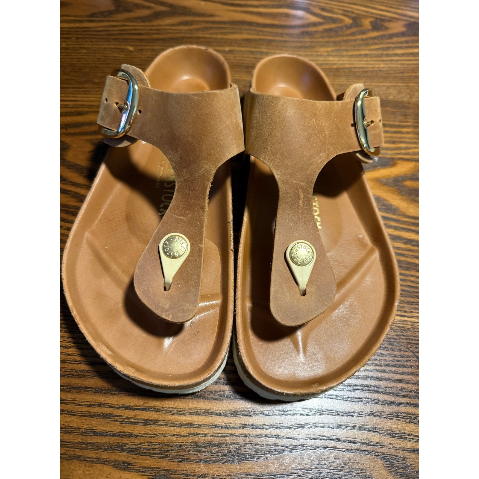 Birkenstock Gizeh Thong Sandals Brown Leather Buckle Women’s EU 39 US 8-8.5