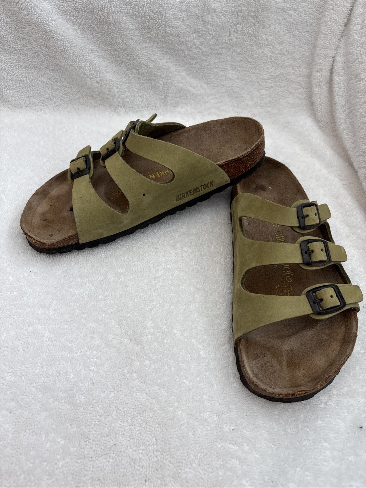 Women’s Birkenstock Sandals Florida BS Casual Slip-On Green Leather, 37  6-6.5