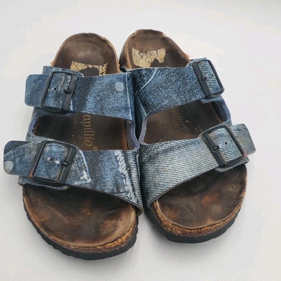 Birkenstock Papillio 245 Black 2 Strap Arizona Buckle Sandals Womans 7 Size 38