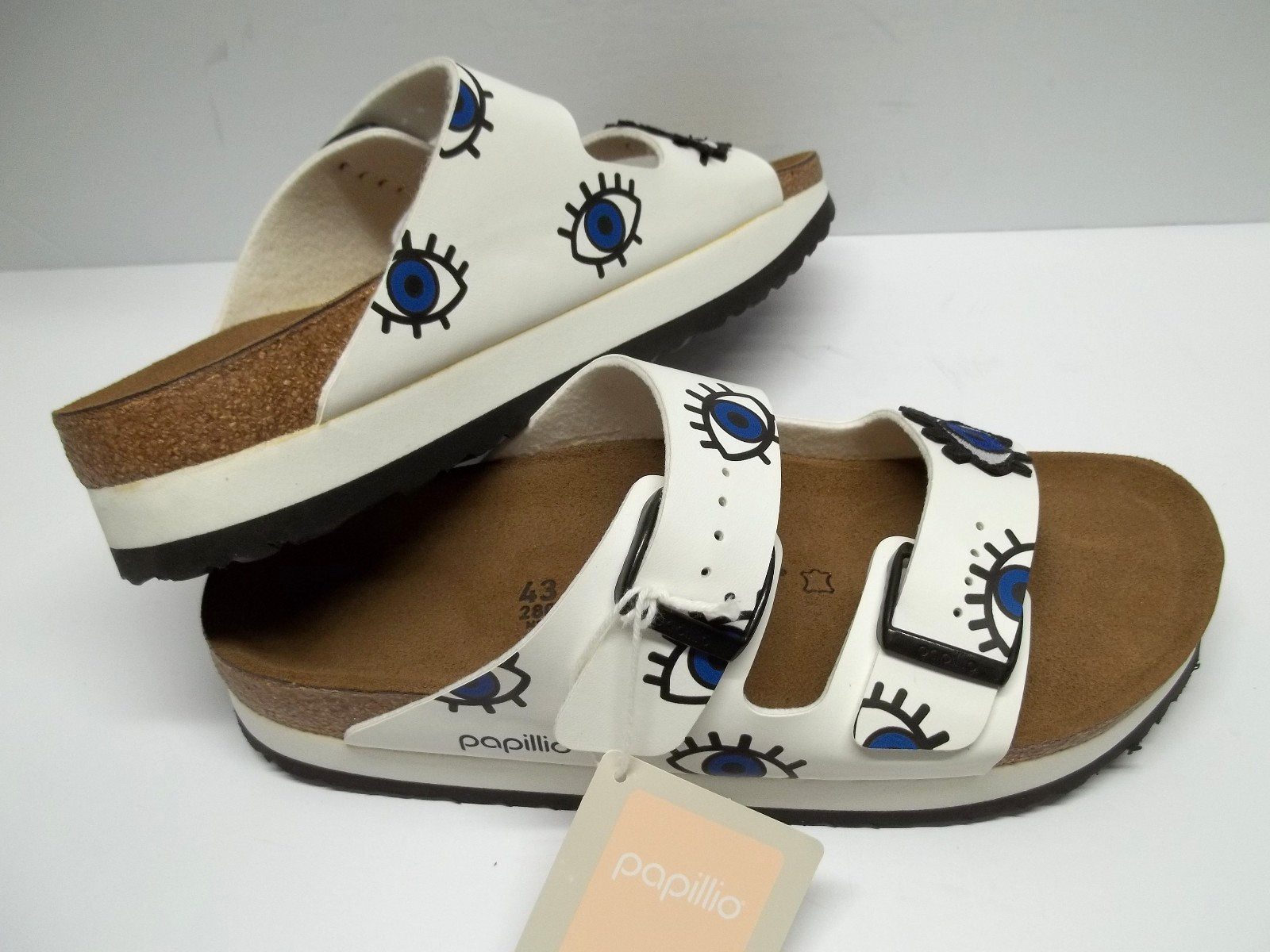Birkenstock Papillio ARIZONA Eyes White Birko-Flor 43 NAR 12-12.5 Appliqued Eyes