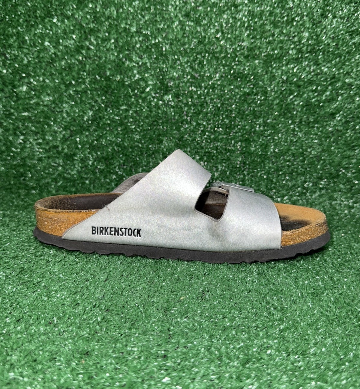 Birkenstock Arizona Sandals Silver Metallic Cork Womens Size 6-6.5 EU 37 ($135)