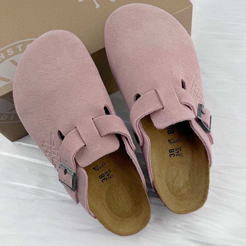 Birkenstock Boston x Stussy Pink Suede Leather Unisex Clog Shoes Wide Size